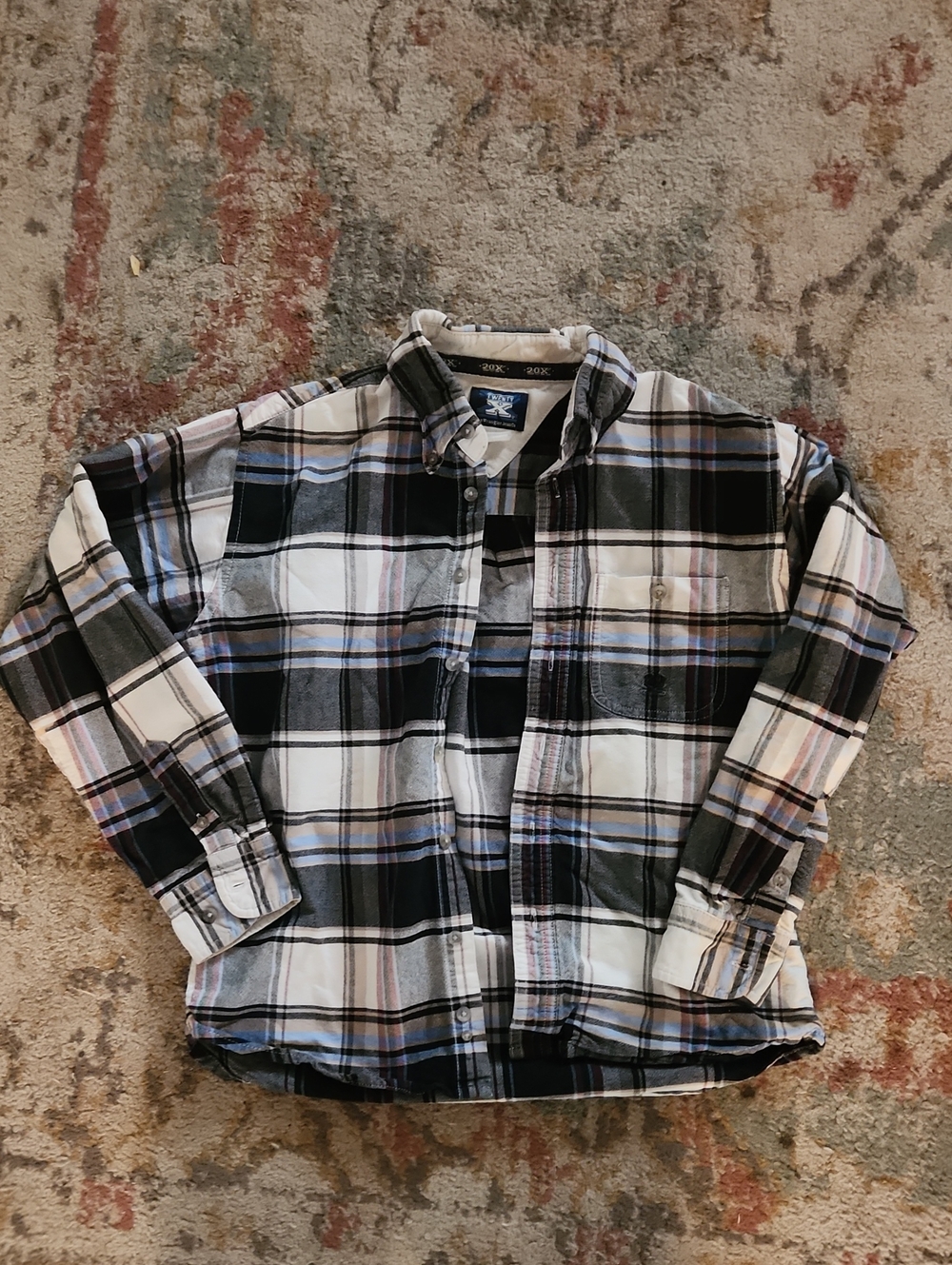 Wrangler Black, White & Gray Plaid Button-Down Shirt